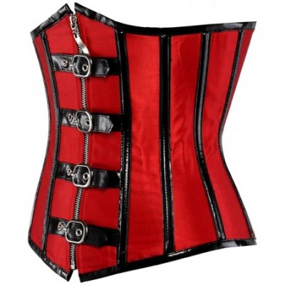 Bustiers & Corsets Women's Bustier Spiral Steel Boned Steampunk Gothic Corset with Zip - Red - C318LUZ255L