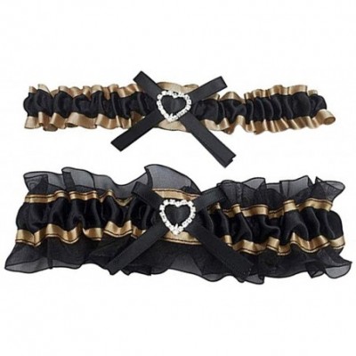 Garters & Garter Belts Handmade Rhinstone Satin Wedding Garters for Bride Prom Party Garter Set - Black/Gold - CZ18Y9ICDKE