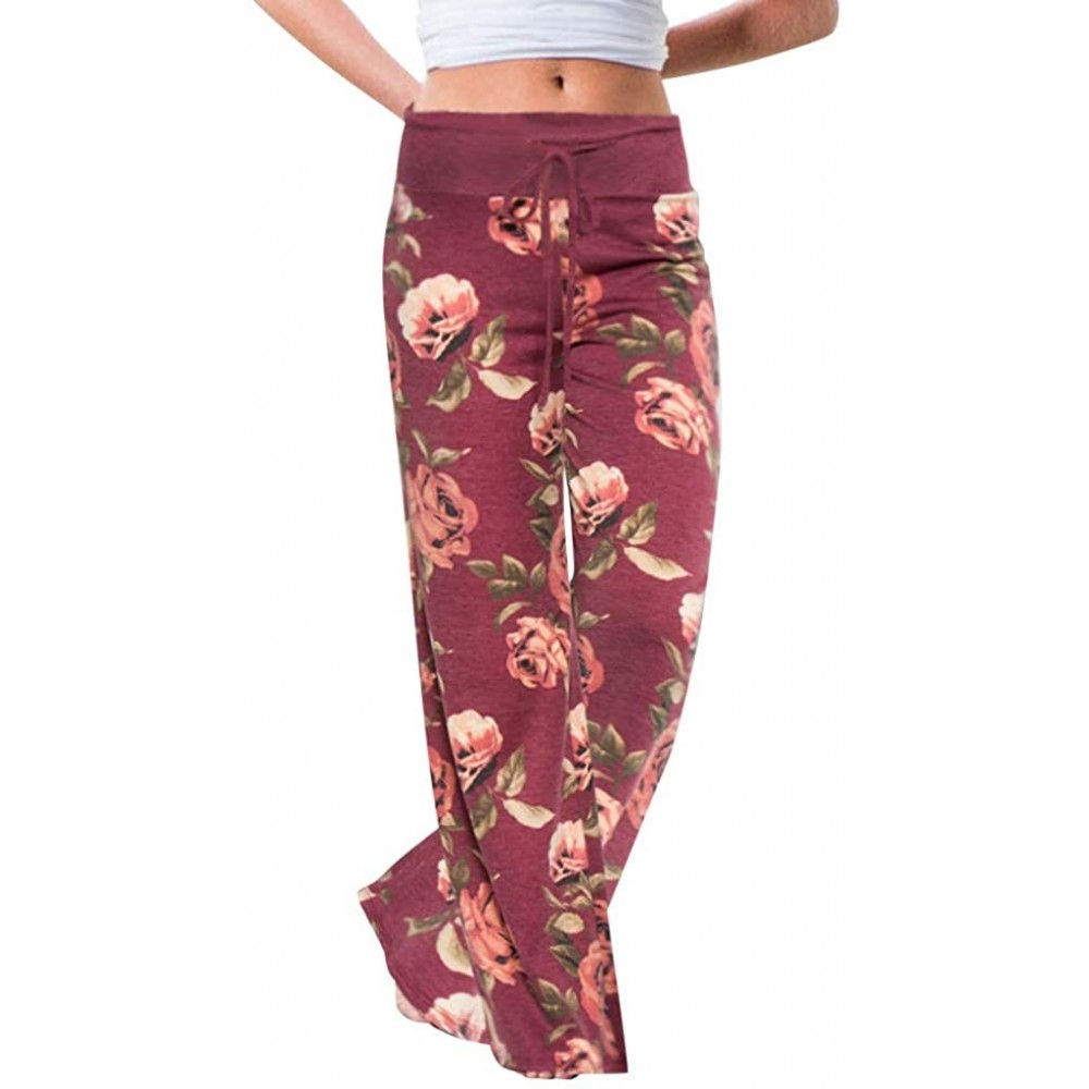 Bottoms Women's Comfy Casual Yoga Pants- Pajama Pants for Women Stretch Floral Print Drawstring High Waist Wide Leg Lounge Pa...