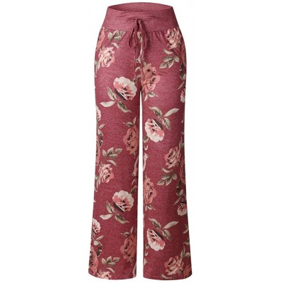 Bottoms Women's Comfy Casual Yoga Pants- Pajama Pants for Women Stretch Floral Print Drawstring High Waist Wide Leg Lounge Pa...