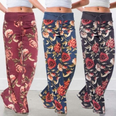 Bottoms Women's Comfy Casual Yoga Pants- Pajama Pants for Women Stretch Floral Print Drawstring High Waist Wide Leg Lounge Pa...