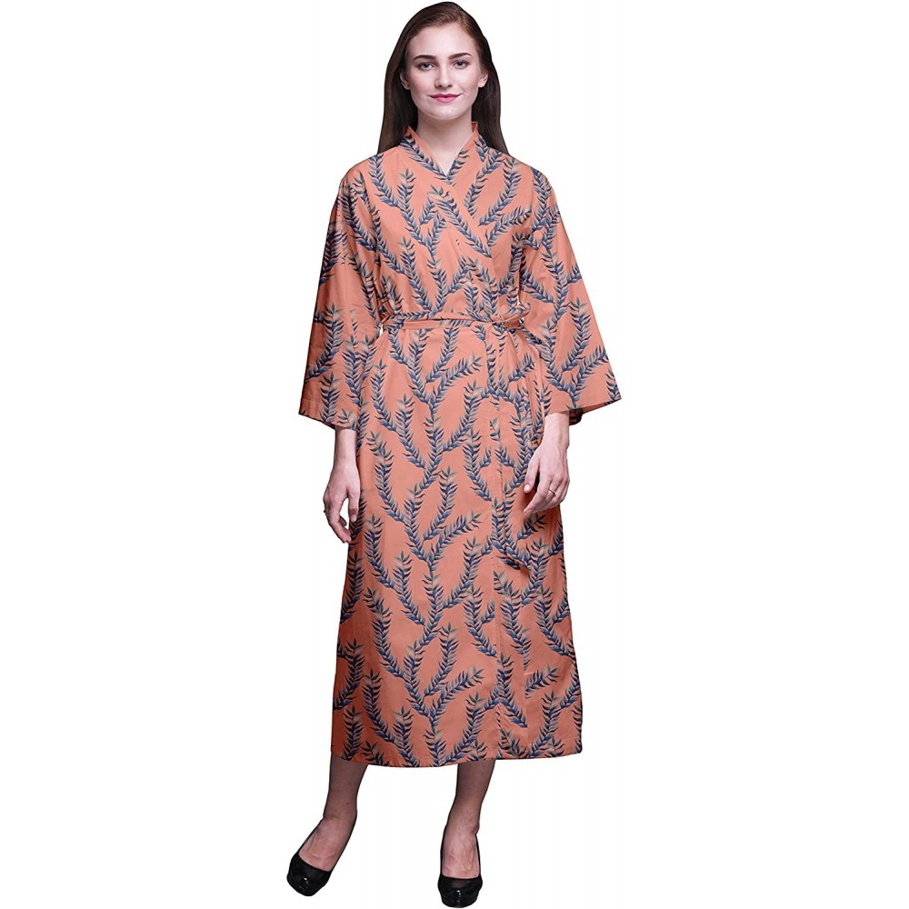 Robes Long Robes for Women Printed Bride Getting Ready Bridesmaid Robes Cotton Bathrobes - Dark Peach Orange - CC18T8368IZ