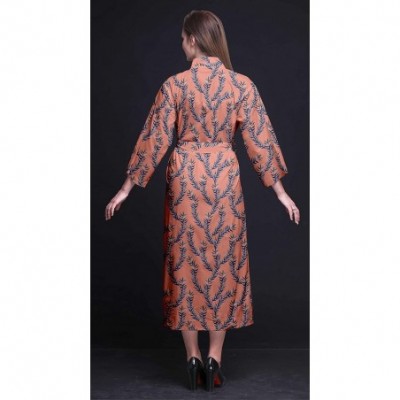 Robes Long Robes for Women Printed Bride Getting Ready Bridesmaid Robes Cotton Bathrobes - Dark Peach Orange - CC18T8368IZ