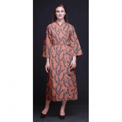 Robes Long Robes for Women Printed Bride Getting Ready Bridesmaid Robes Cotton Bathrobes - Dark Peach Orange - CC18T8368IZ