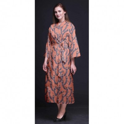 Robes Long Robes for Women Printed Bride Getting Ready Bridesmaid Robes Cotton Bathrobes - Dark Peach Orange - CC18T8368IZ