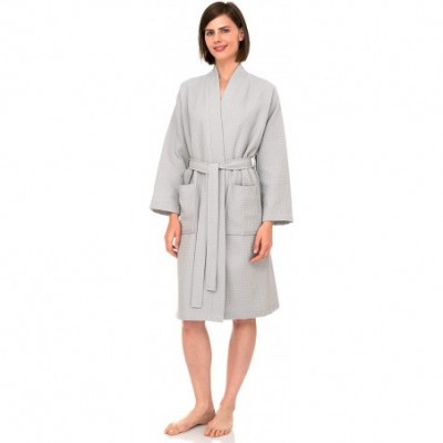 Robes Women's Robe- Kimono Waffle Spa Bathrobe - Lunar Rock - C818TC8MZXW