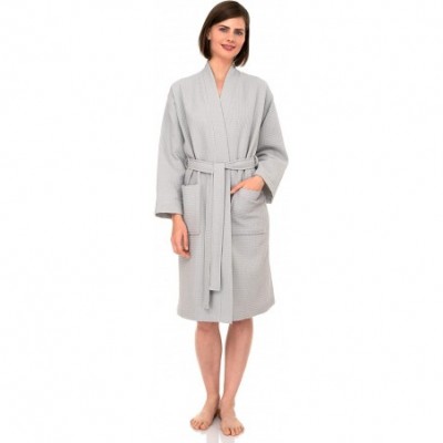 Robes Women's Robe- Kimono Waffle Spa Bathrobe - Lunar Rock - C818TC8MZXW