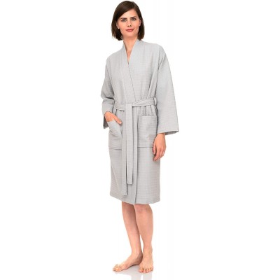 Robes Women's Robe- Kimono Waffle Spa Bathrobe - Lunar Rock - C818TC8MZXW