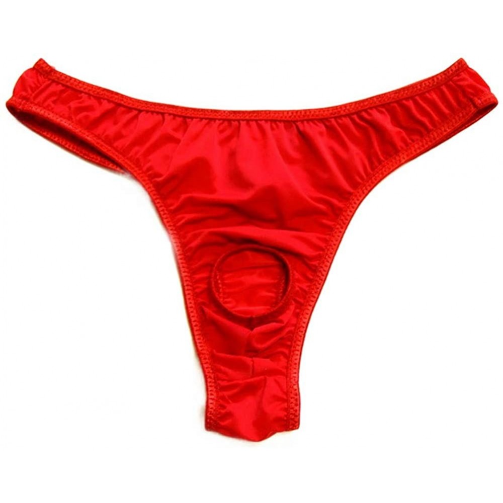 G-Strings & Thongs Men's Sexy Open Front Underwear Ice Silk Colorful G-String Sheer Panties - Red - CY1925OAQMN