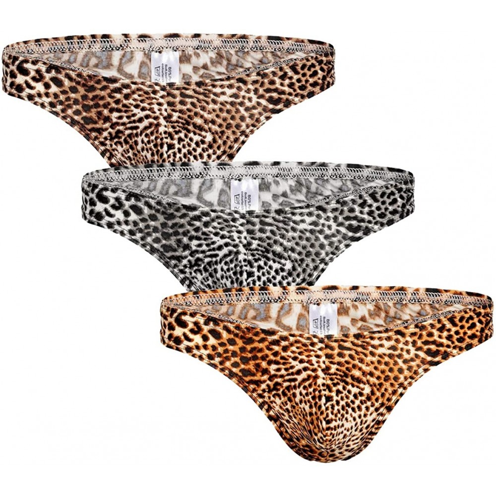 G-Strings & Thongs Men's Leopard Underwear Thong G-String Bulge Pouch T-Back Underpants - Blk+brw+yel - CK192RE7ZIL