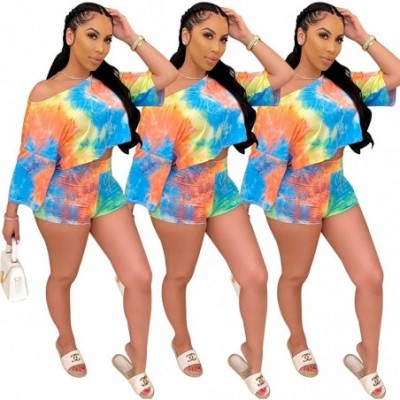 Sets Two Piece Outfits for Women Shorts - Summer Printed T Shirts and Shorts Athletic Tracksuits Set - 3-tie Dye - CC19CLW77N9