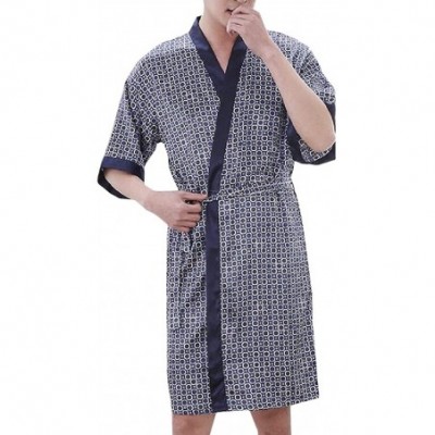 Robes Men's Printed Bathrobe Short Sleeve Kimono Comfort Satin Loungewear Robe - 14 - CS18T6ZNXMO