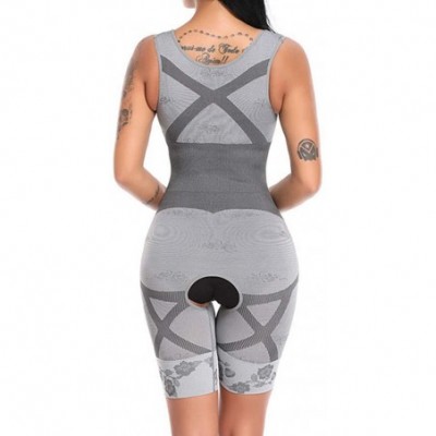 Shapewear Womens Body Shaper Bodysuit High Waist Tummy Control with Butt Compression Shorts - Gray - CB18I6DE3HR