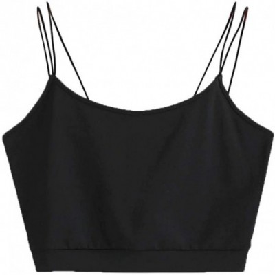 Robes Womens Fashion Simple Solid Color Short Vest Thin Shoulder Strap Wrapped Chest Sling Crop Vest Tops - Black - CE194TK28I6