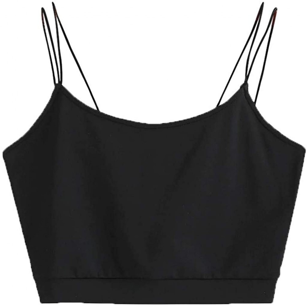 Robes Womens Fashion Simple Solid Color Short Vest Thin Shoulder Strap Wrapped Chest Sling Crop Vest Tops - Black - CE194TK28I6