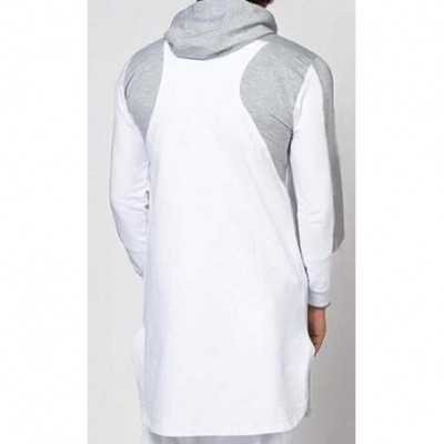 Robes Men's Color Block Casual Abaya Muslim Thobe Robe Islamic Arab Kaftan Pullover Hooded Sweatshirt - White - C0199N523KI