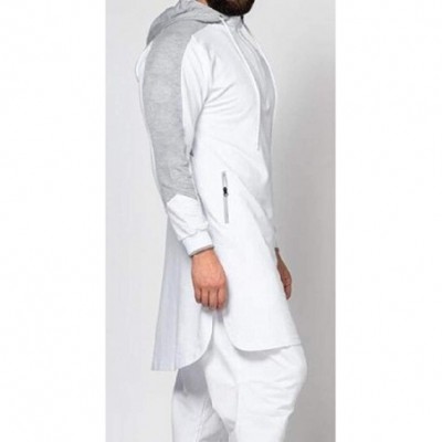 Robes Men's Color Block Casual Abaya Muslim Thobe Robe Islamic Arab Kaftan Pullover Hooded Sweatshirt - White - C0199N523KI