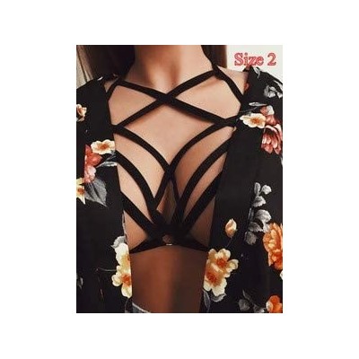 Bras Women Harness Elastic Cupless Cage Bra Hollow Out Strappy Crop Top Cage Bra Harness - Black - CF18KWAI5R3