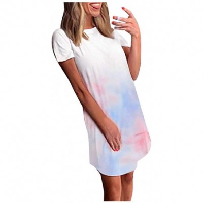 Nightgowns & Sleepshirts Cute Sexy Women Tie-Dye Pajamas Short Sleeve Sleepwear Casual Nightgown Shirt Dress(S-2XL) - Light B...