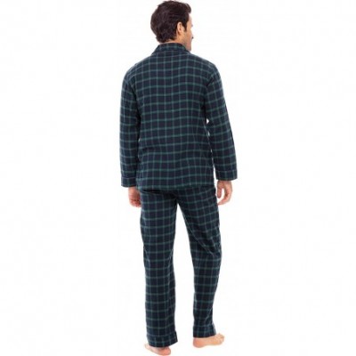 Sleep Sets Men's Lightweight Flannel Pajamas- Long Cotton Pj Set - Blue and Green Plaid - CP11KYNDLFV