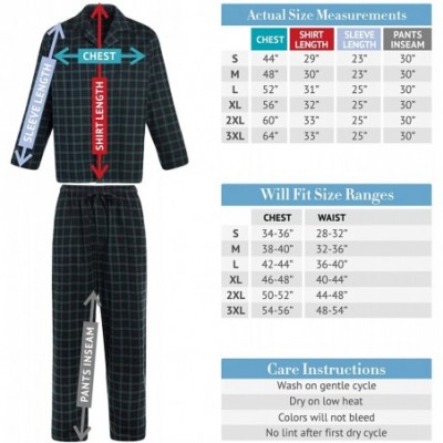 Sleep Sets Men's Lightweight Flannel Pajamas- Long Cotton Pj Set - Blue and Green Plaid - CP11KYNDLFV