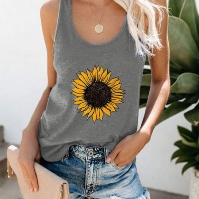 Thermal Underwear Women's Short Sleeve- Women Plus Size Summer Sunflower Print Round Neck Sleeveless T-Shirt Top Tank - A1-gr...