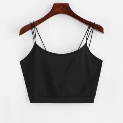 Robes Womens Fashion Simple Solid Color Short Vest Thin Shoulder Strap Wrapped Chest Sling Crop Vest Tops - Black - CE194TK28I6