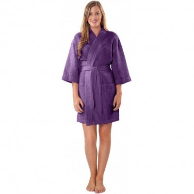 Robes Personalized Embroidered Lightweight Knee Length Waffle Kimono Bridesmaids Spa Robe Purple - CW12NEQ8IRZ