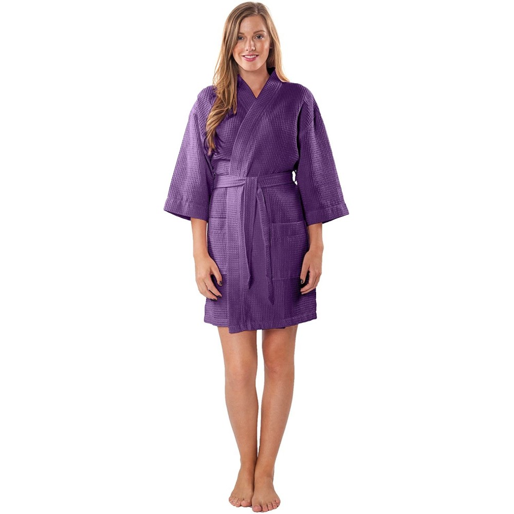 Robes Personalized Embroidered Lightweight Knee Length Waffle Kimono Bridesmaids Spa Robe Purple - CW12NEQ8IRZ