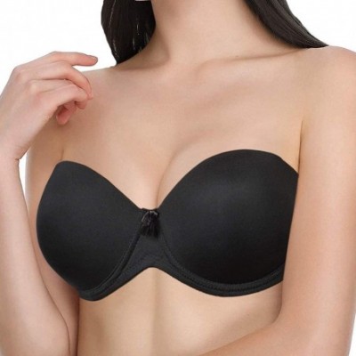 Bras Women's Strapless Push up Padded Convertible Multiway Underwire Bra with Clear Strap for Dance Wedding Party - Black - C...