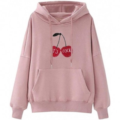 Tops Fashion Women Solid Long Sleeve Hoodie Pockets Sweatershirt Drawstring Tops - Pink - C418X7ZZOXI