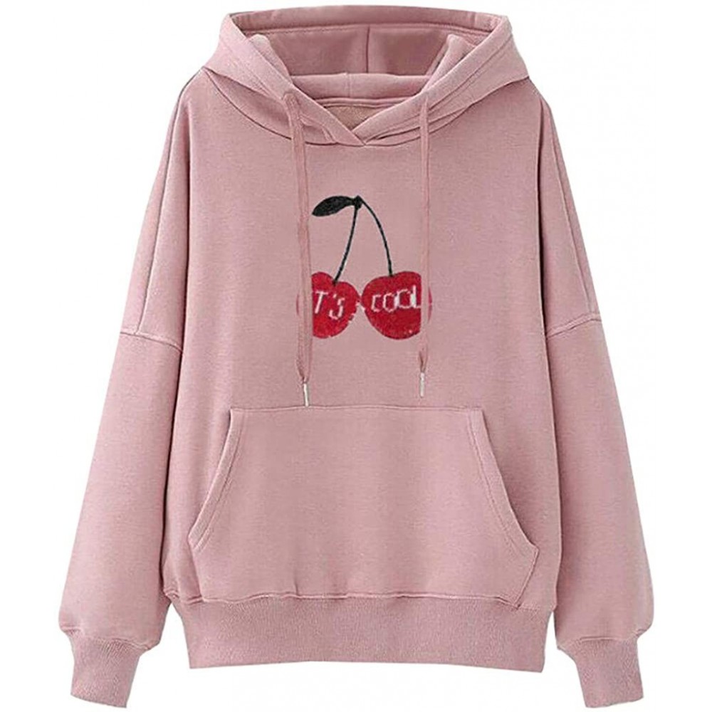 Tops Fashion Women Solid Long Sleeve Hoodie Pockets Sweatershirt Drawstring Tops - Pink - C418X7ZZOXI