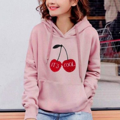 Tops Fashion Women Solid Long Sleeve Hoodie Pockets Sweatershirt Drawstring Tops - Pink - C418X7ZZOXI