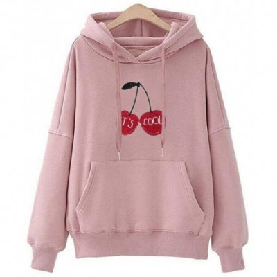 Tops Fashion Women Solid Long Sleeve Hoodie Pockets Sweatershirt Drawstring Tops - Pink - C418X7ZZOXI