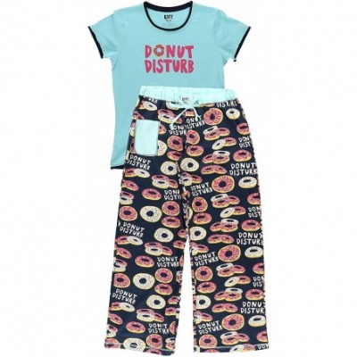 Sets Women's Pajama Set- Short Sleeves with Cute Prints- Relaxed Fit - Donut Disturb Pajama Set - CG18GG9XMMM