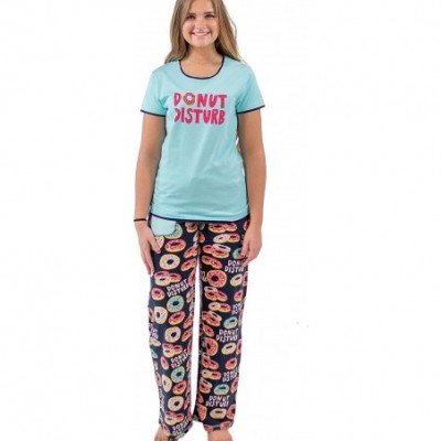 Sets Women's Pajama Set- Short Sleeves with Cute Prints- Relaxed Fit - Donut Disturb Pajama Set - CG18GG9XMMM