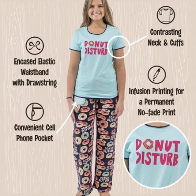 Sets Women's Pajama Set- Short Sleeves with Cute Prints- Relaxed Fit - Donut Disturb Pajama Set - CG18GG9XMMM