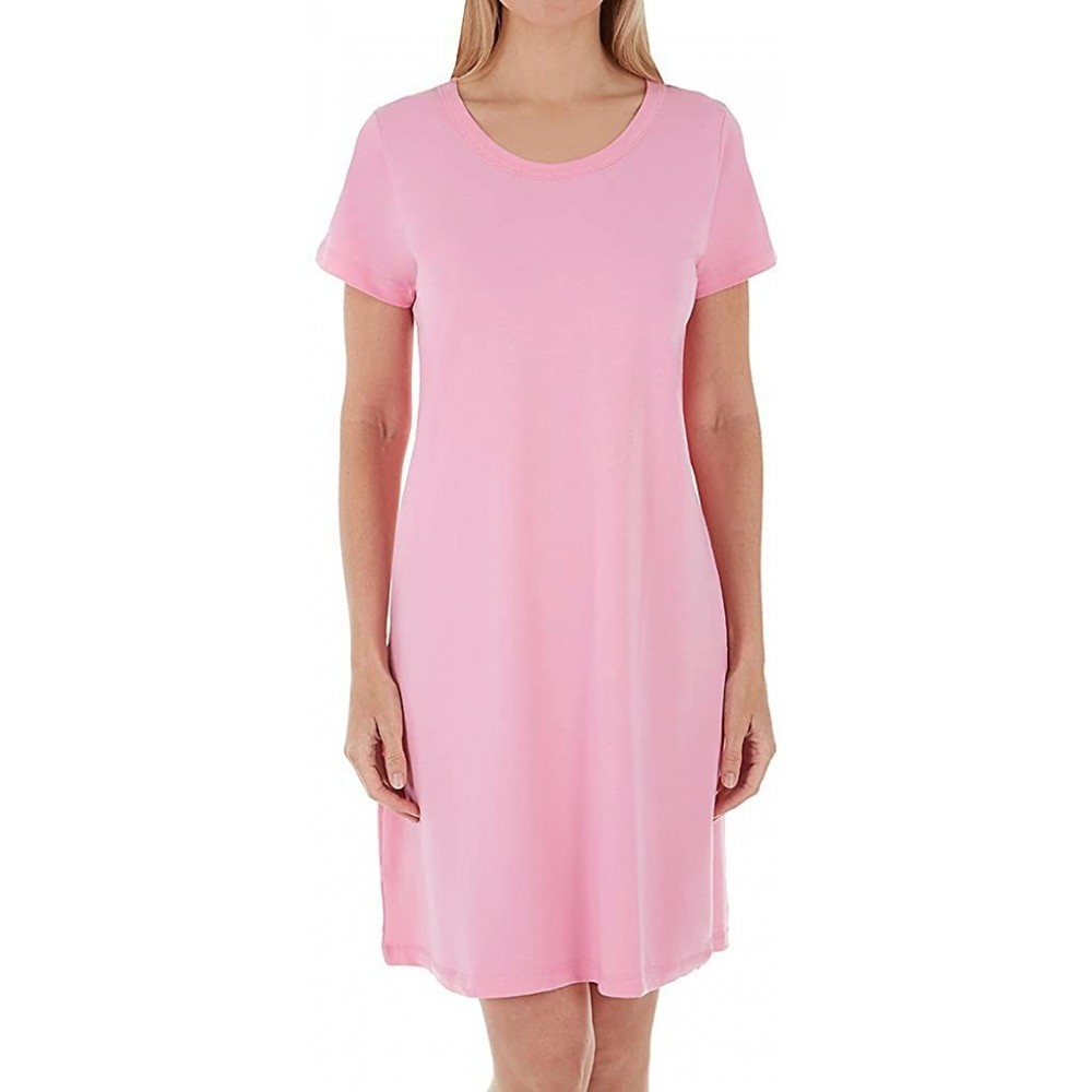 Nightgowns & Sleepshirts Women's Before Bed Collection 36" Sleepshirt - Short Sleeve Nighty - Pink - CC12OC1CPBG