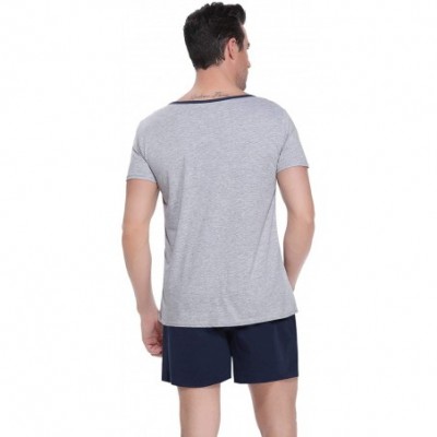 Sleep Sets Men's Pajama Set Cotton Sleepwear Lounge Set 3-Button Neck Short Sleeves Tops and Shorts - E-gray Navy - CB19D5SKIQL