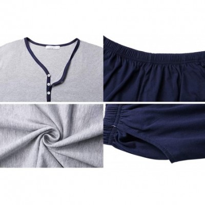 Sleep Sets Men's Pajama Set Cotton Sleepwear Lounge Set 3-Button Neck Short Sleeves Tops and Shorts - E-gray Navy - CB19D5SKIQL