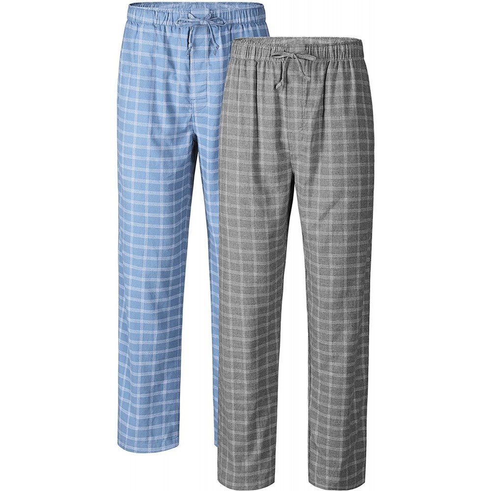 Sleep Bottoms Men's Comfy Jersey Soft Cotton Knit Pajama Long John Lounge Sleep Pant in 1/2 Pack - Heather Dark Gray Plaid/Mo...