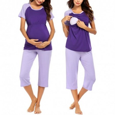 Sets Double Layers Labor/Delivery/Nursing Maternity Pajamas Capri Set for Hospital Home- Baseball Shirt-Adjustable Size - Pur...