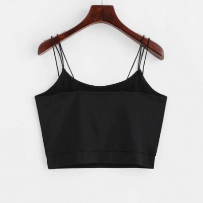 Robes Womens Fashion Simple Solid Color Short Vest Thin Shoulder Strap Wrapped Chest Sling Crop Vest Tops - Black - CE194TK28I6