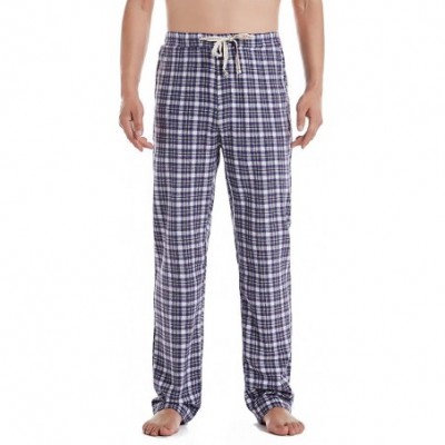 Sleep Bottoms Men's 100% Cotton Woven Flannel Lounge Sleep Pajama Pants Boxers Plaid Sleepwear - Blue Coffee Plaid - C018W9NGN9C