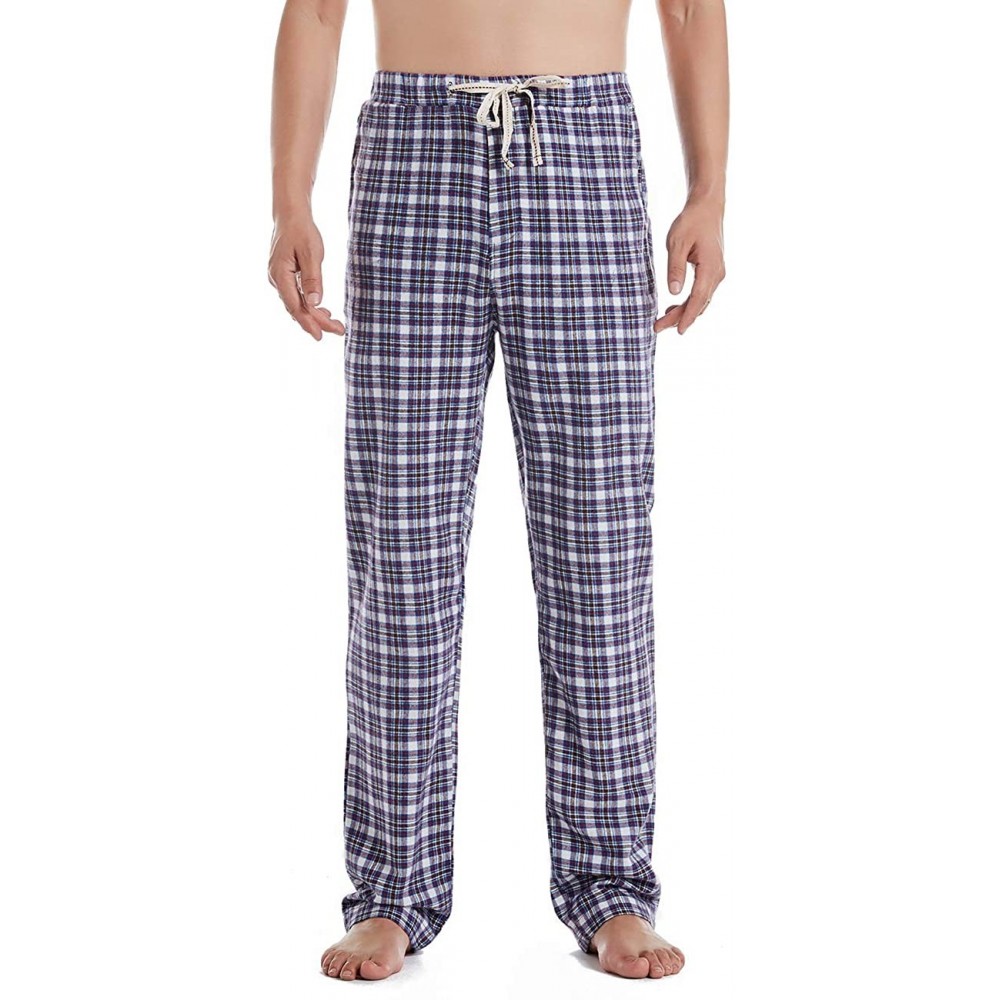 Sleep Bottoms Men's 100% Cotton Woven Flannel Lounge Sleep Pajama Pants Boxers Plaid Sleepwear - Blue Coffee Plaid - C018W9NGN9C