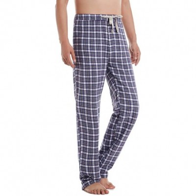 Sleep Bottoms Men's 100% Cotton Woven Flannel Lounge Sleep Pajama Pants Boxers Plaid Sleepwear - Blue Coffee Plaid - C018W9NGN9C