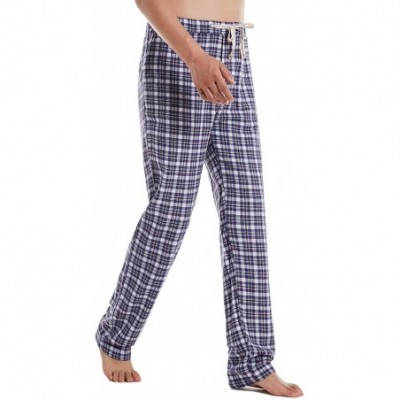 Sleep Bottoms Men's 100% Cotton Woven Flannel Lounge Sleep Pajama Pants Boxers Plaid Sleepwear - Blue Coffee Plaid - C018W9NGN9C