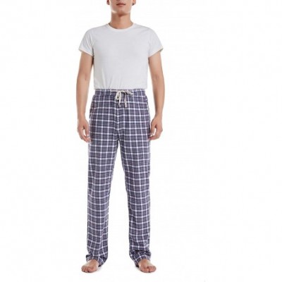 Sleep Bottoms Men's 100% Cotton Woven Flannel Lounge Sleep Pajama Pants Boxers Plaid Sleepwear - Blue Coffee Plaid - C018W9NGN9C