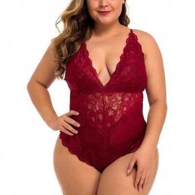 Baby Dolls & Chemises Women Teddy Lingerie One Piece Plus Size Backless Babydoll Mini Bodysuit Sleepwear - Wine - CH196SNQHLN