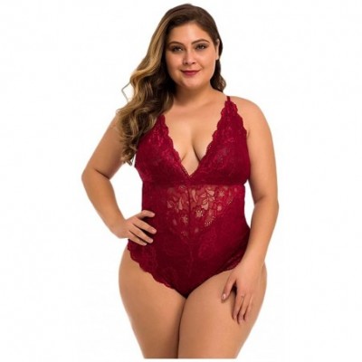 Baby Dolls & Chemises Women Teddy Lingerie One Piece Plus Size Backless Babydoll Mini Bodysuit Sleepwear - Wine - CH196SNQHLN